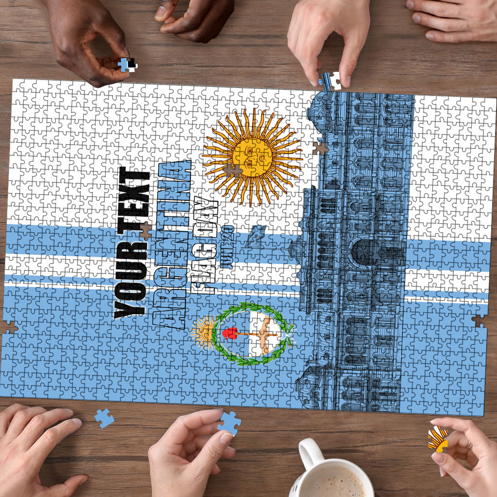 Personalized Argentina Flag Day Puzzle Sun Of May Patriotic Blue Gradient Sketch