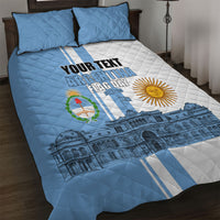 Personalized Argentina Flag Day Quilt Bed Set Sun Of May Patriotic Blue Gradient Sketch