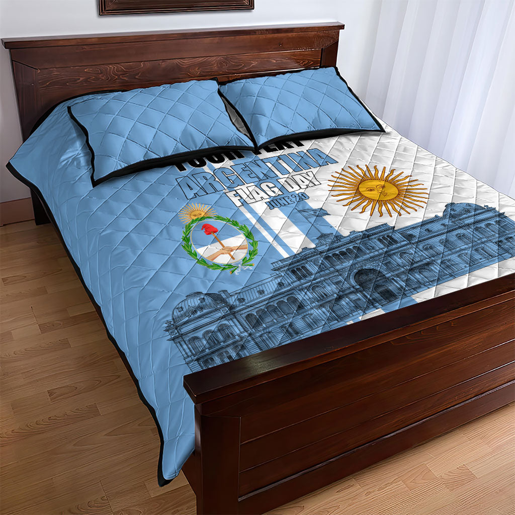 Personalized Argentina Flag Day Quilt Bed Set Sun Of May Patriotic Blue Gradient Sketch