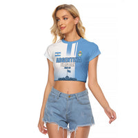 Personalized Argentina Flag Day Raglan Cropped T Shirt Sun Of May Patriotic Blue Gradient Sketch
