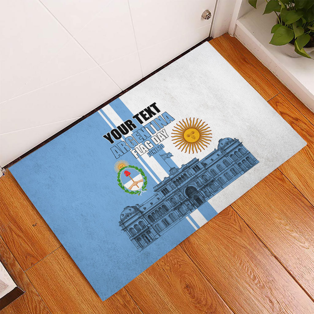 Personalized Argentina Flag Day Rubber Doormat Sun Of May Patriotic Blue Gradient Sketch
