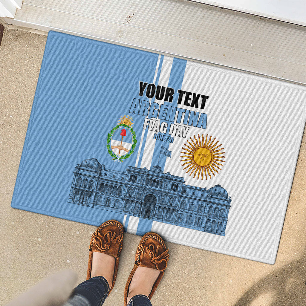 Personalized Argentina Flag Day Rubber Doormat Sun Of May Patriotic Blue Gradient Sketch