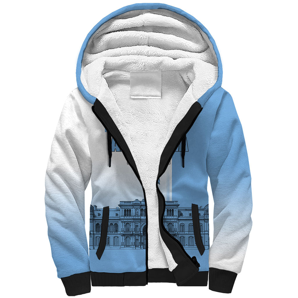 Personalized Argentina Flag Day Sherpa Hoodie Sun Of May Patriotic Blue Gradient Sketch