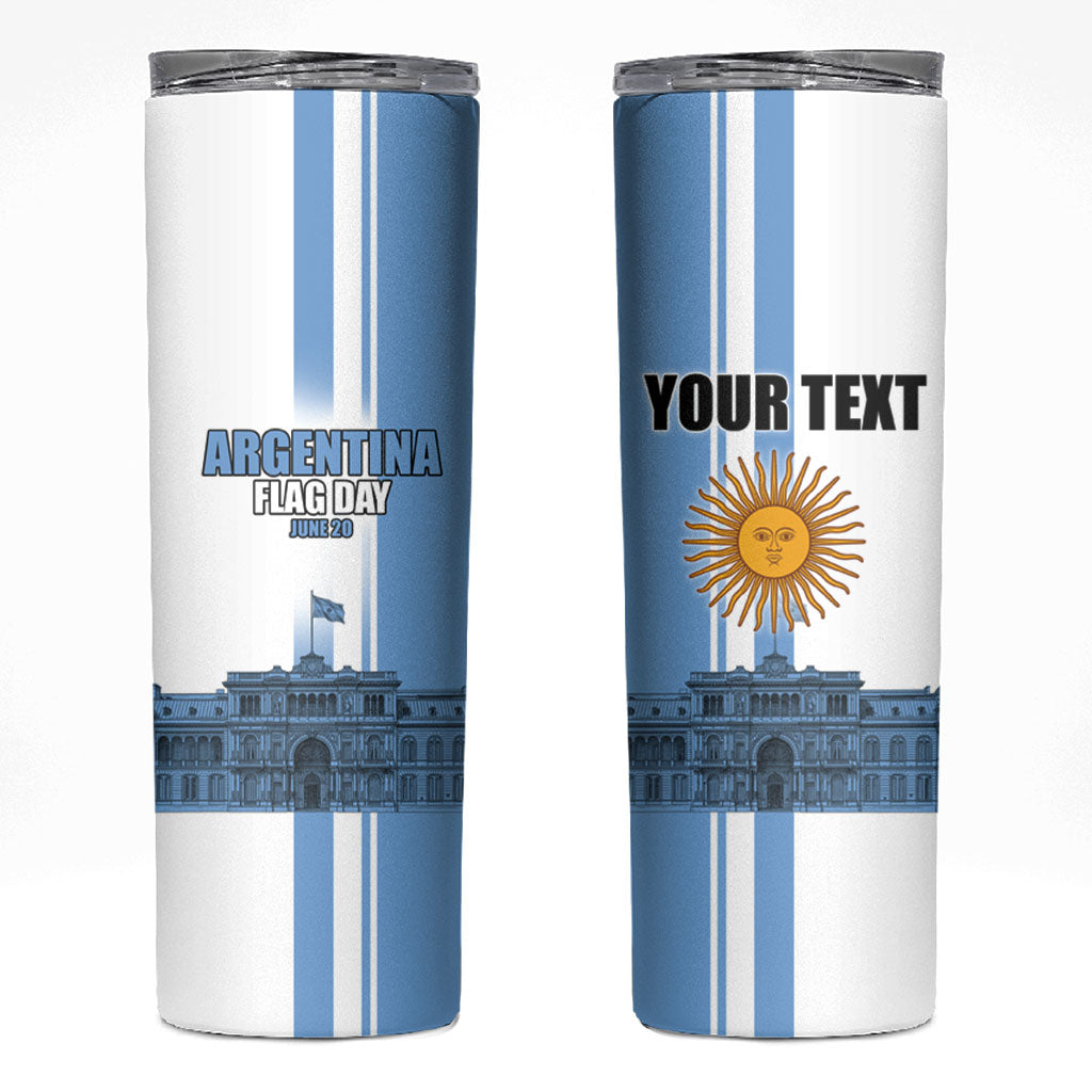Personalized Argentina Flag Day Skinny Tumbler Sun Of May Patriotic Blue Gradient Sketch