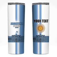 Personalized Argentina Flag Day Skinny Tumbler Sun Of May Patriotic Blue Gradient Sketch