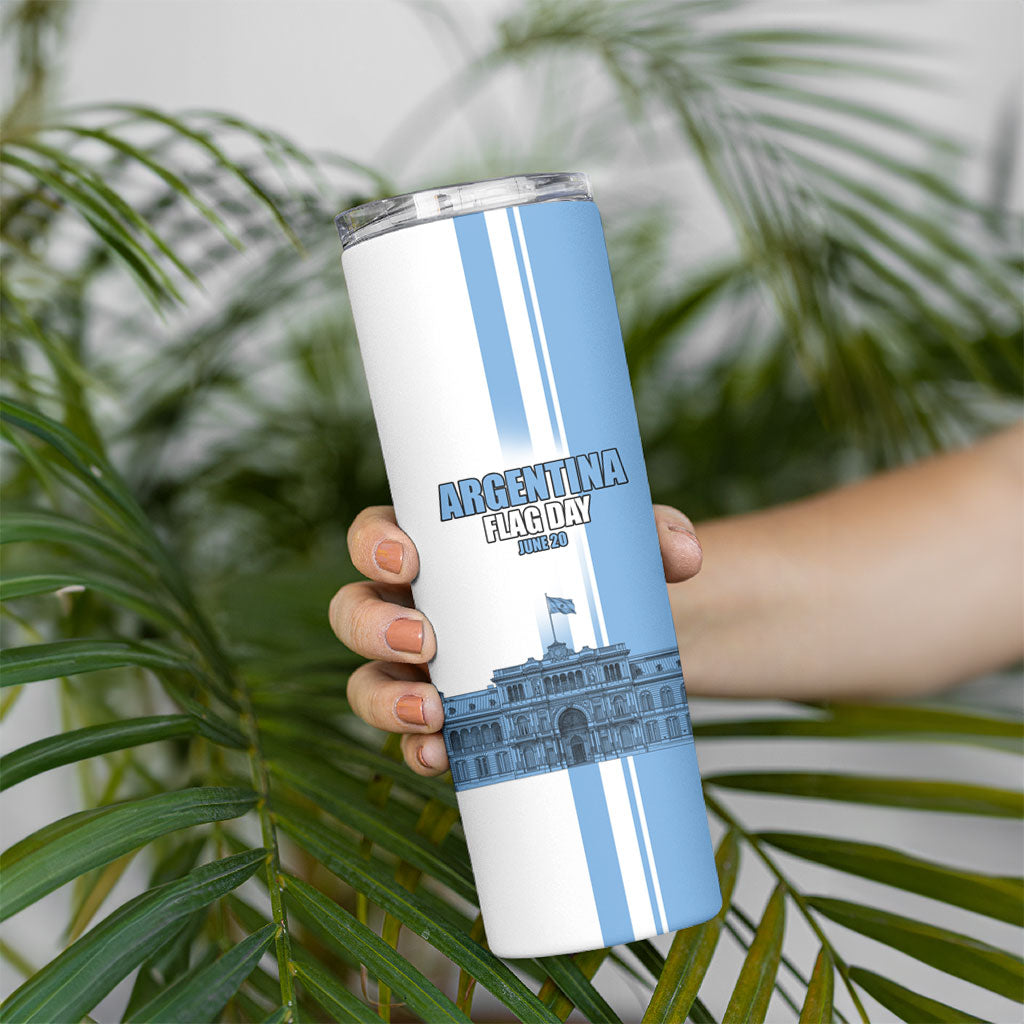 Personalized Argentina Flag Day Skinny Tumbler Sun Of May Patriotic Blue Gradient Sketch