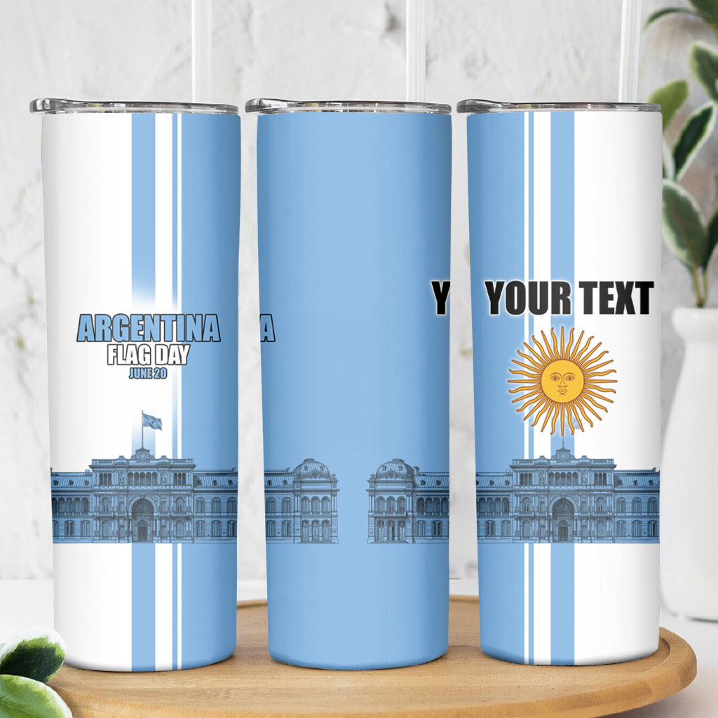 Personalized Argentina Flag Day Skinny Tumbler Sun Of May Patriotic Blue Gradient Sketch