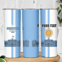 Personalized Argentina Flag Day Skinny Tumbler Sun Of May Patriotic Blue Gradient Sketch