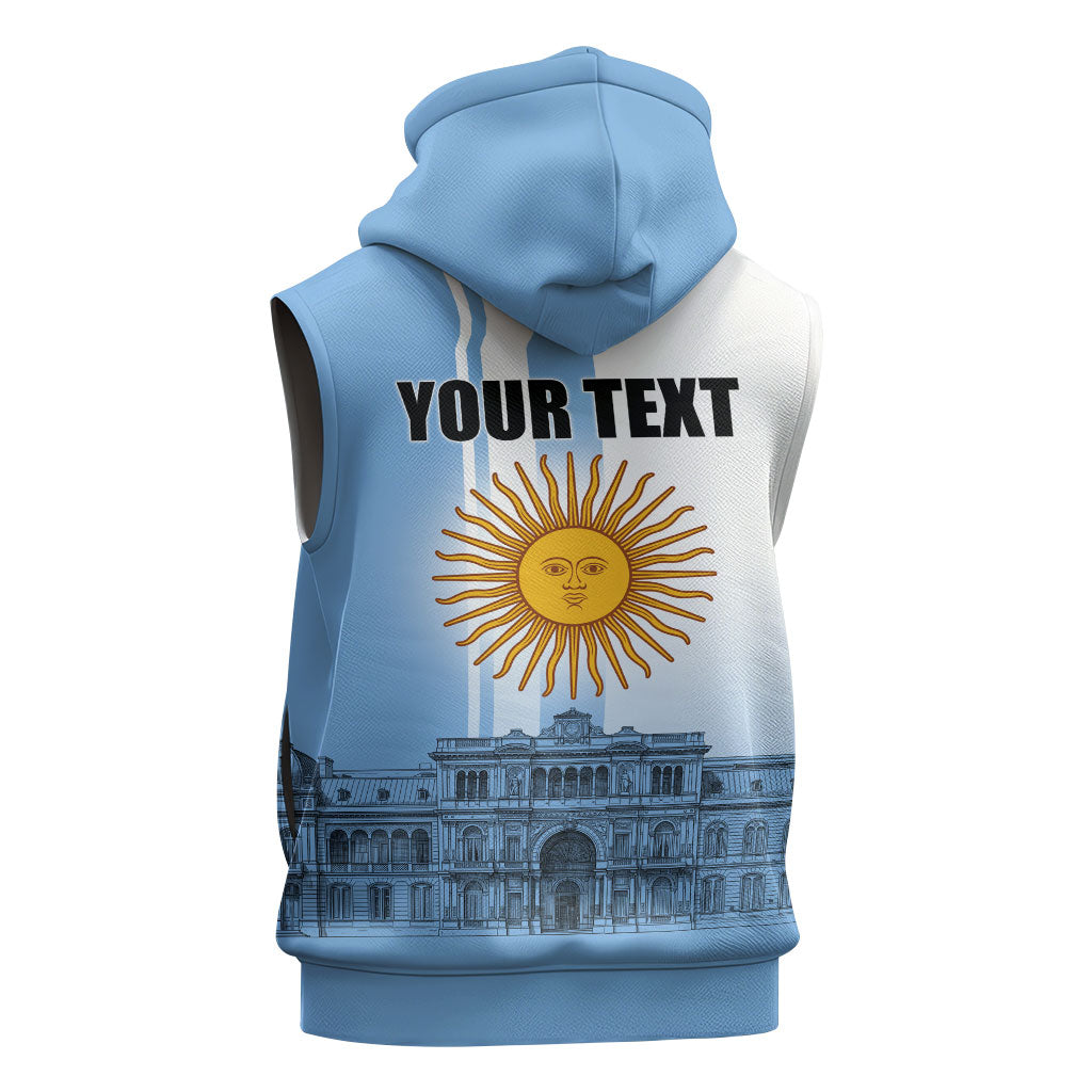 Personalized Argentina Flag Day Sleeveless Hoodie Sun Of May Patriotic Blue Gradient Sketch
