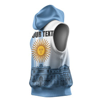 Personalized Argentina Flag Day Sleeveless Hoodie Sun Of May Patriotic Blue Gradient Sketch