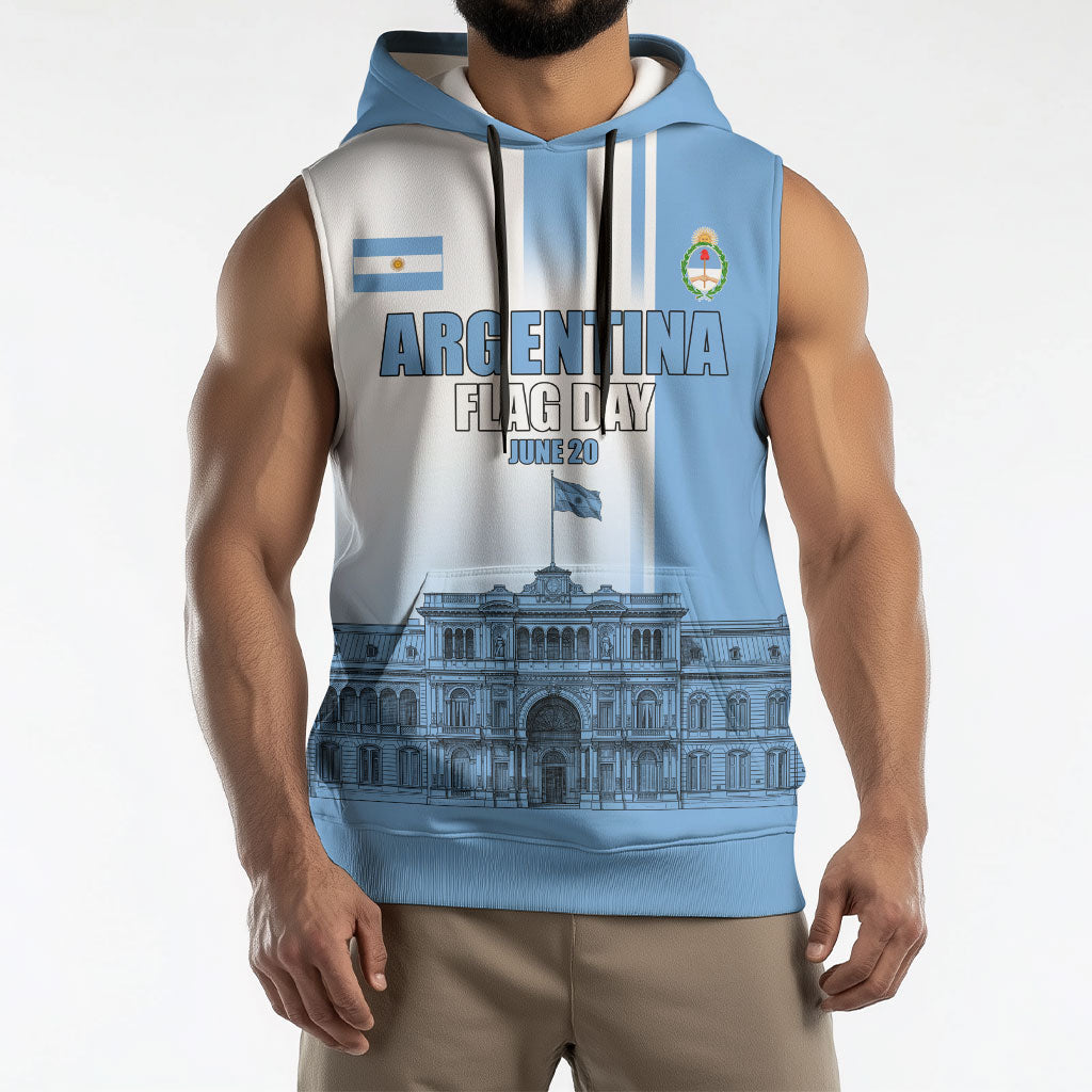 Personalized Argentina Flag Day Sleeveless Hoodie Sun Of May Patriotic Blue Gradient Sketch