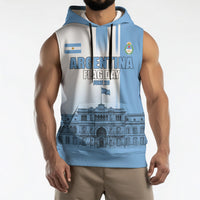 Personalized Argentina Flag Day Sleeveless Hoodie Sun Of May Patriotic Blue Gradient Sketch