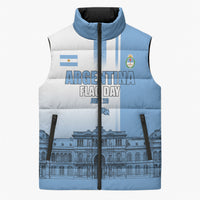 Personalized Argentina Flag Day Sleeveless Puffer Jacket Sun Of May Patriotic Blue Gradient Sketch