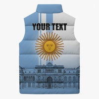 Personalized Argentina Flag Day Sleeveless Puffer Jacket Sun Of May Patriotic Blue Gradient Sketch