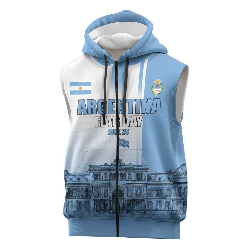 Personalized Argentina Flag Day Sleeveless Zip Hoodie Sun Of May Patriotic Blue Gradient Sketch