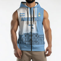 Personalized Argentina Flag Day Sleeveless Zip Hoodie Sun Of May Patriotic Blue Gradient Sketch