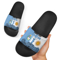 Personalized Argentina Flag Day Slide Sandals Sun Of May Patriotic Blue Gradient Sketch