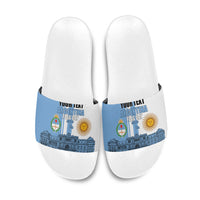 Personalized Argentina Flag Day Slide Sandals Sun Of May Patriotic Blue Gradient Sketch