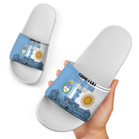 Personalized Argentina Flag Day Slide Sandals Sun Of May Patriotic Blue Gradient Sketch