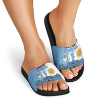 Personalized Argentina Flag Day Slide Sandals Sun Of May Patriotic Blue Gradient Sketch
