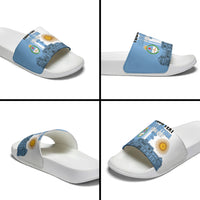 Personalized Argentina Flag Day Slide Sandals Sun Of May Patriotic Blue Gradient Sketch