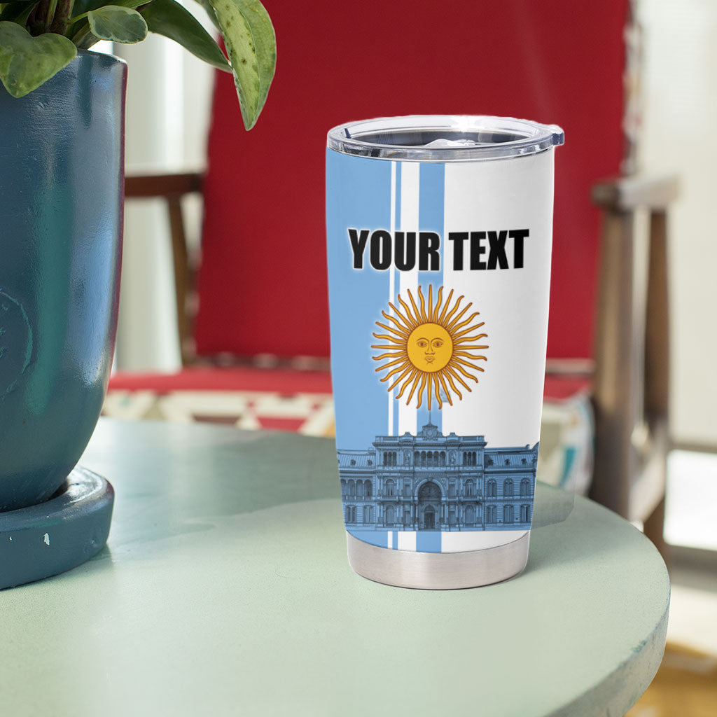 Personalized Argentina Flag Day Tumbler Cup Sun Of May Patriotic Blue Gradient Sketch