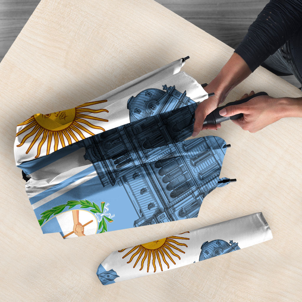 Personalized Argentina Flag Day Umbrella Sun Of May Patriotic Blue Gradient Sketch