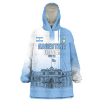 Personalized Argentina Flag Day Wearable Blanket Hoodie Sun Of May Patriotic Blue Gradient Sketch