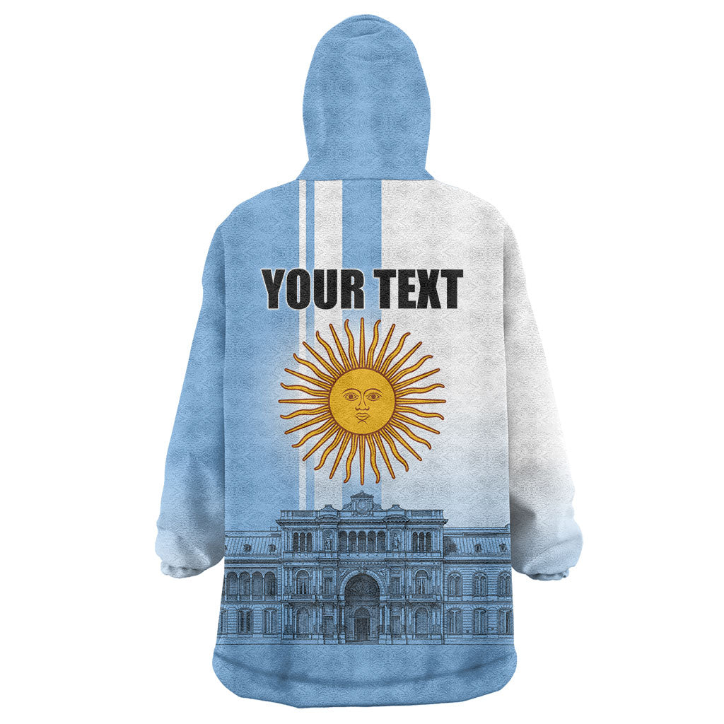 Personalized Argentina Flag Day Wearable Blanket Hoodie Sun Of May Patriotic Blue Gradient Sketch