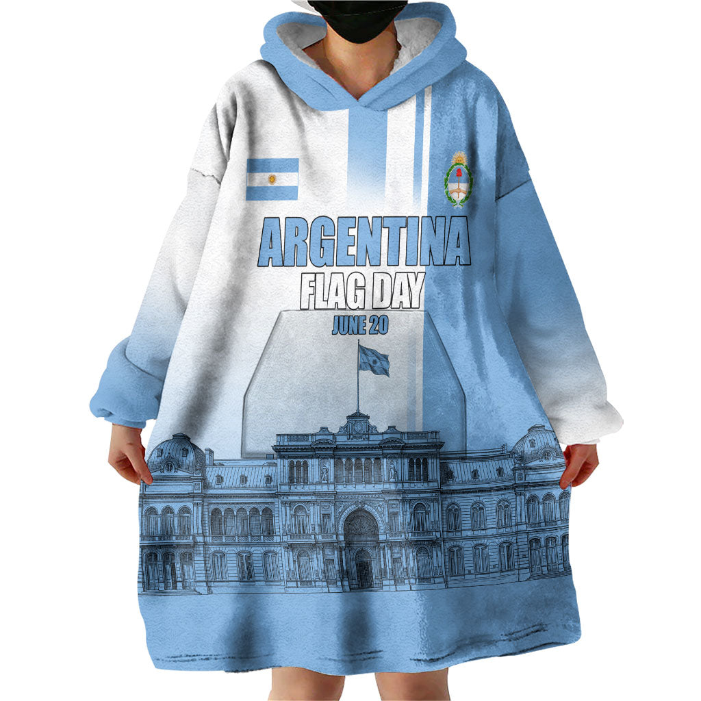 Personalized Argentina Flag Day Wearable Blanket Hoodie Sun Of May Patriotic Blue Gradient Sketch