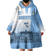 Personalized Argentina Flag Day Wearable Blanket Hoodie Sun Of May Patriotic Blue Gradient Sketch