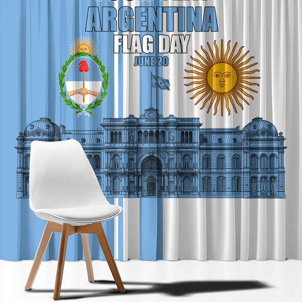 Personalized Argentina Flag Day Window Curtain Sun Of May Patriotic Blue Gradient Sketch