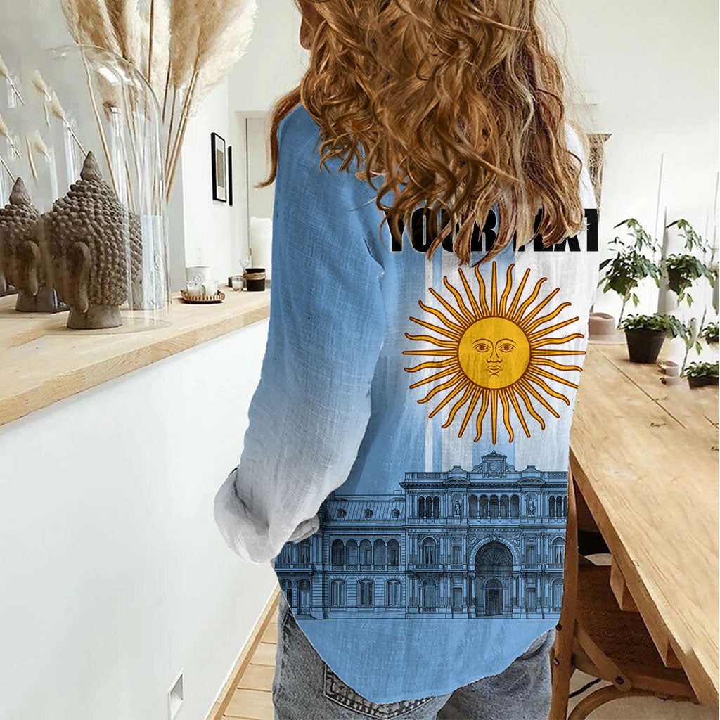 Personalized Argentina Flag Day Women Casual Shirt Sun Of May Patriotic Blue Gradient Sketch