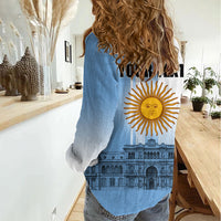 Personalized Argentina Flag Day Women Casual Shirt Sun Of May Patriotic Blue Gradient Sketch