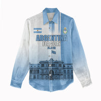 Personalized Argentina Flag Day Women Casual Shirt Sun Of May Patriotic Blue Gradient Sketch