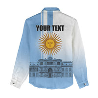 Personalized Argentina Flag Day Women Casual Shirt Sun Of May Patriotic Blue Gradient Sketch