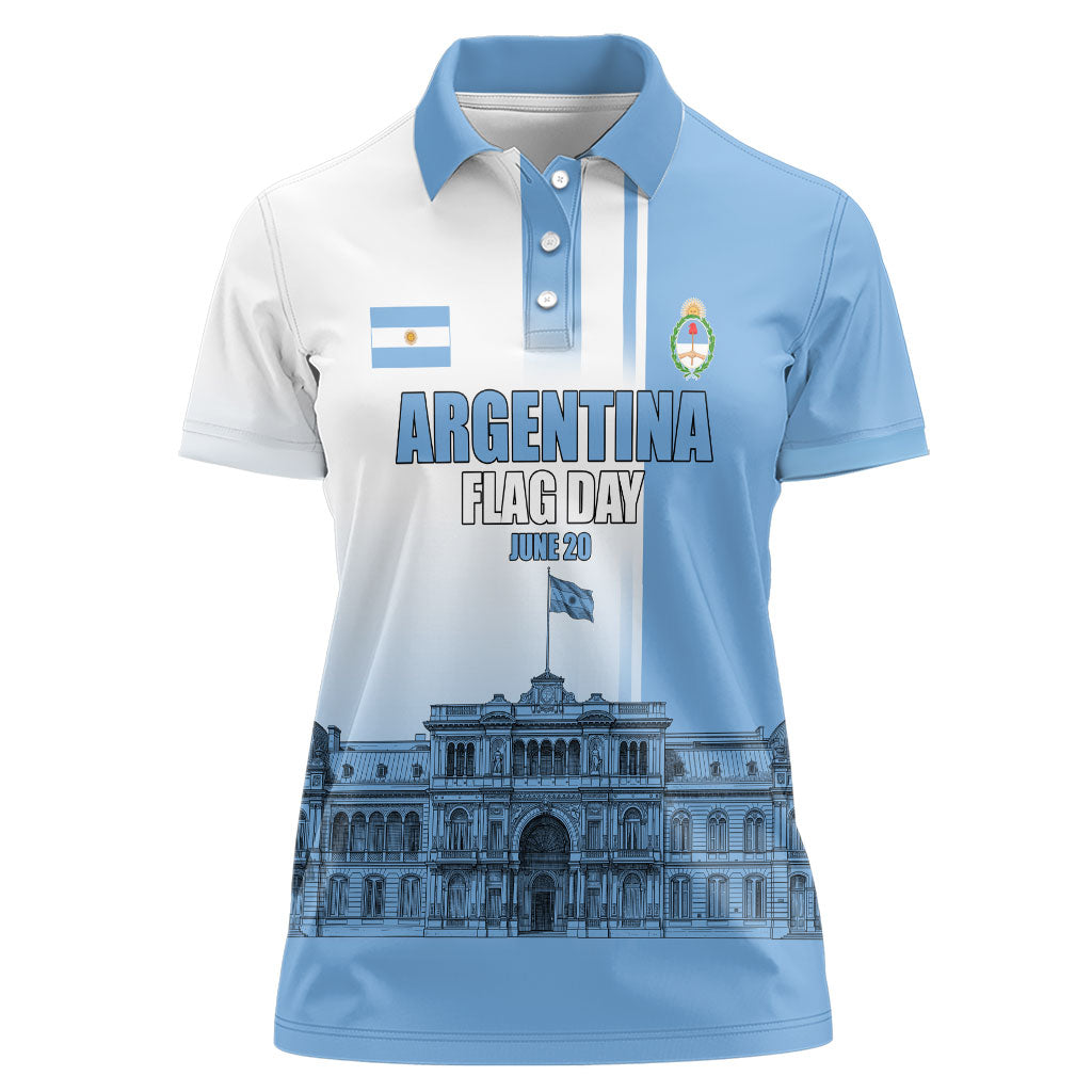 Personalized Argentina Flag Day Women Polo Shirt Sun Of May Patriotic Blue Gradient Sketch