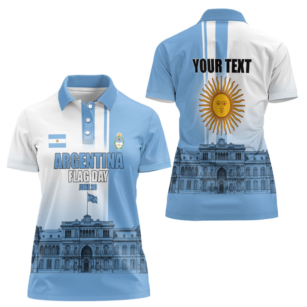 Personalized Argentina Flag Day Women Polo Shirt Sun Of May Patriotic Blue Gradient Sketch