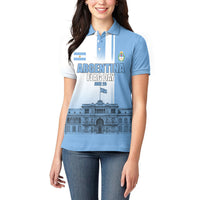Personalized Argentina Flag Day Women Polo Shirt Sun Of May Patriotic Blue Gradient Sketch