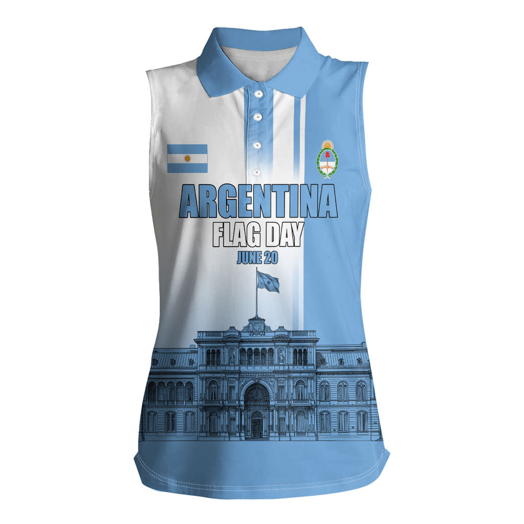 Personalized Argentina Flag Day Women Sleeveless Polo Shirt Sun Of May Patriotic Blue Gradient Sketch