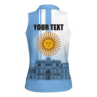 Personalized Argentina Flag Day Women Sleeveless Polo Shirt Sun Of May Patriotic Blue Gradient Sketch