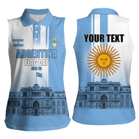 Personalized Argentina Flag Day Women Sleeveless Polo Shirt Sun Of May Patriotic Blue Gradient Sketch