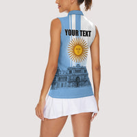 Personalized Argentina Flag Day Women Sleeveless Polo Shirt Sun Of May Patriotic Blue Gradient Sketch