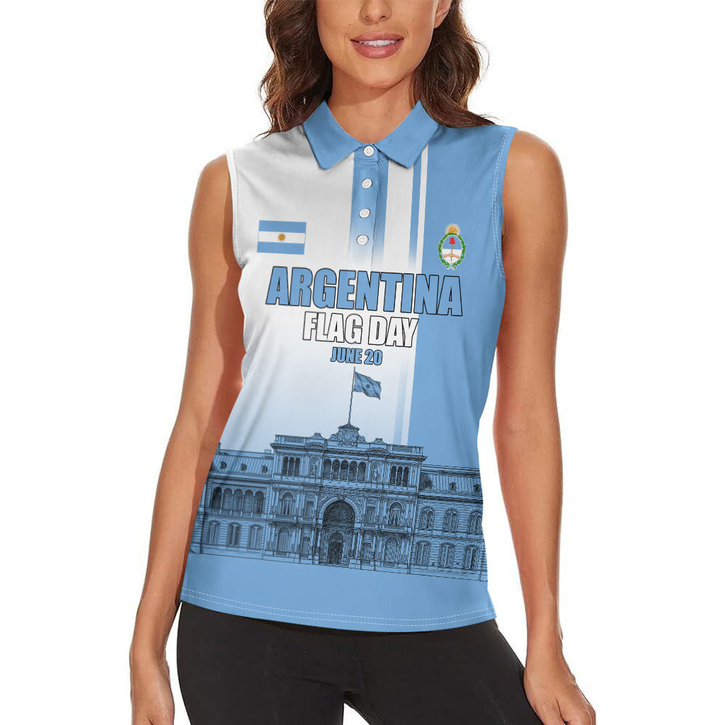 Personalized Argentina Flag Day Women Sleeveless Polo Shirt Sun Of May Patriotic Blue Gradient Sketch