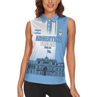 Personalized Argentina Flag Day Women Sleeveless Polo Shirt Sun Of May Patriotic Blue Gradient Sketch
