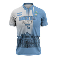 Personalized Argentina Flag Day Zipper Polo Shirt Sun Of May Patriotic Blue Gradient Sketch