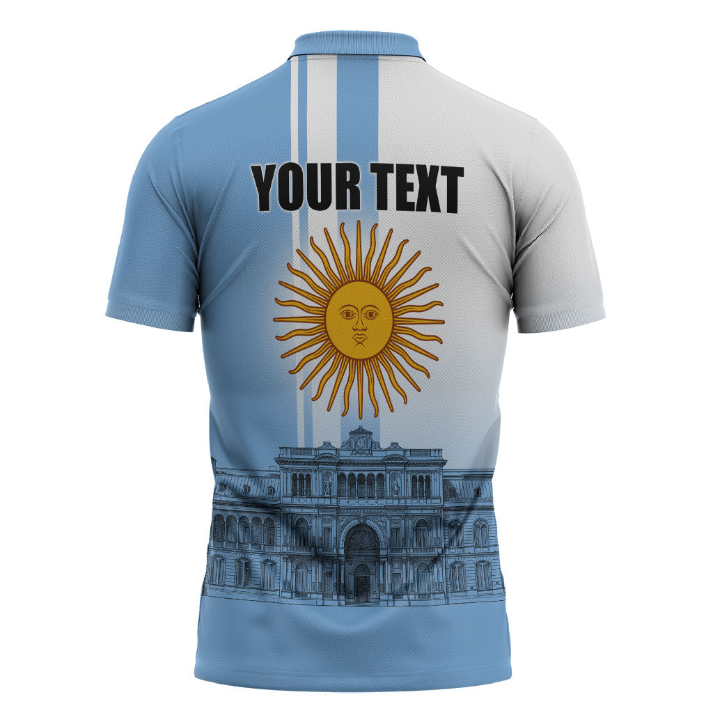 Personalized Argentina Flag Day Zipper Polo Shirt Sun Of May Patriotic Blue Gradient Sketch