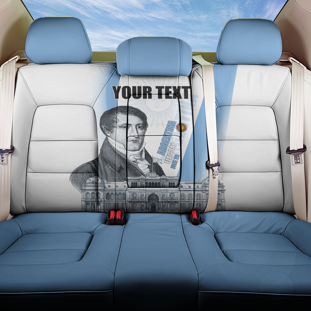 Custom Argentina Manuel Belgrano Back Car Seat Cover Flag Day - Patriotic Sun of May