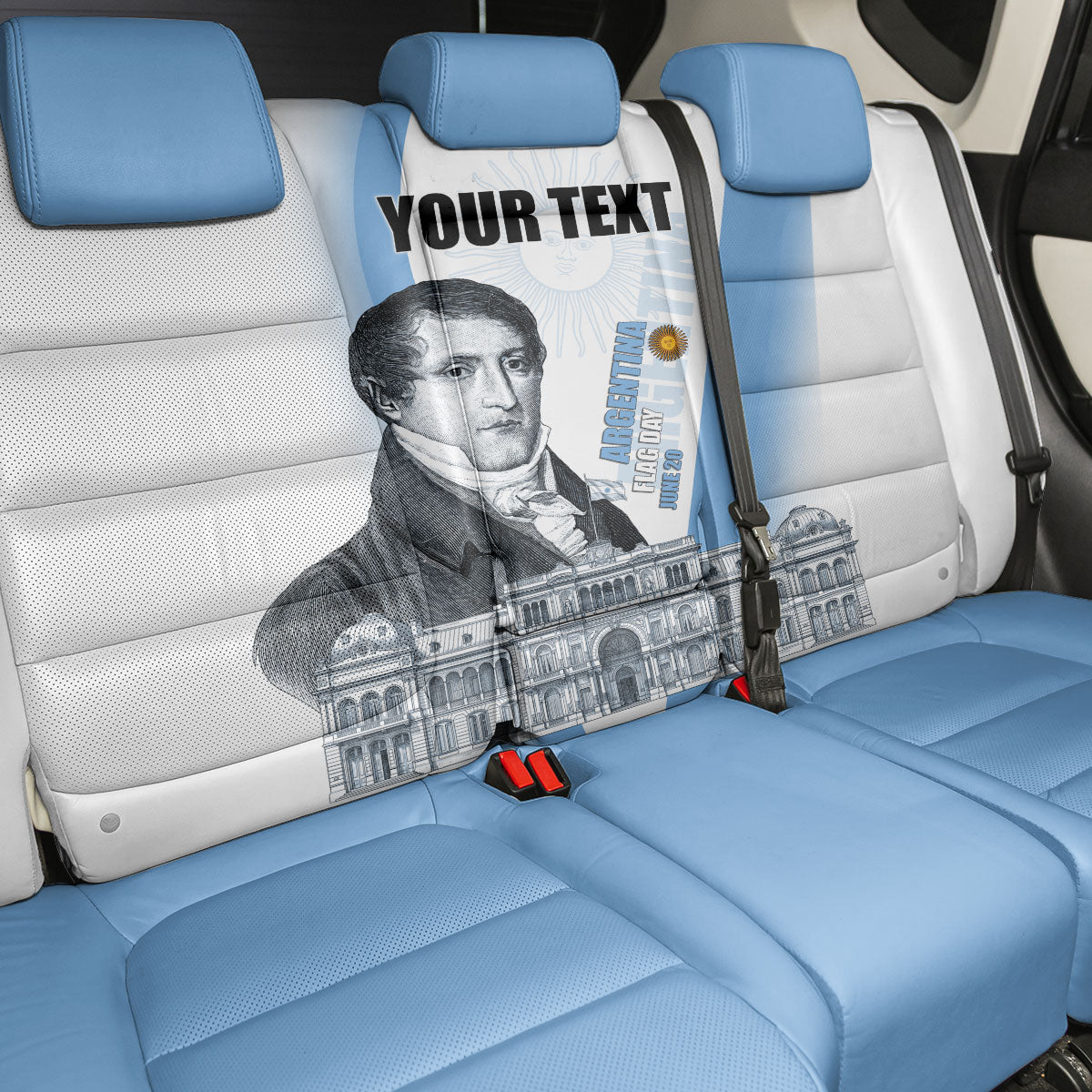 Custom Argentina Manuel Belgrano Back Car Seat Cover Flag Day - Patriotic Sun of May