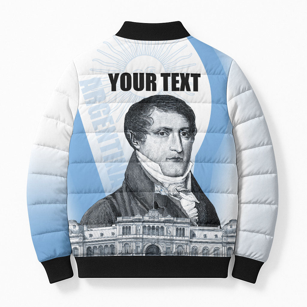 Custom Argentina Manuel Belgrano Bomber Puffer Jacket Flag Day - Patriotic Sun of May